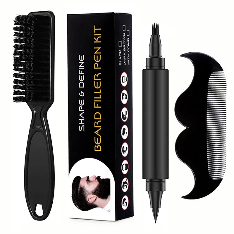 

Two-in-one Double Headed Beard Pen Beard Brush Beard Styling Comb Set Beard Styling Tool Male Beard Filling Pen Lasting Coverage