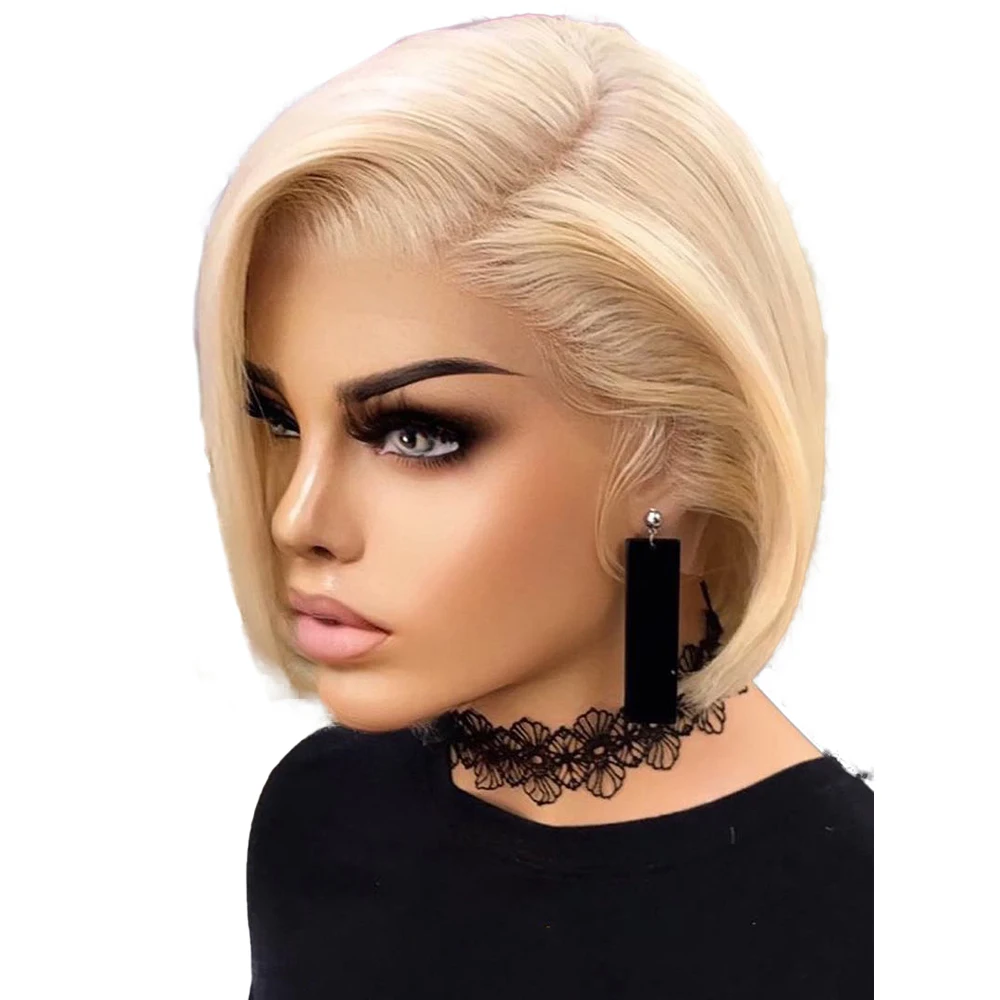 Straight Brazilian Remy Hair 13x1 Side T Part Wigs Blonde Short Bob Pixie Cut Wig Human Hair T Part Lace Wig Black Women 6x1 human hair wig lace front wigs