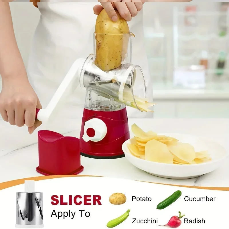 Food Slicer Fruit Slicer Vegetable Shredder Multi Functional Vegetable Slicer 360&deg; Surround Cutting Edges Three Types Blades Coarse Slicing Fine Kitchen Supplies