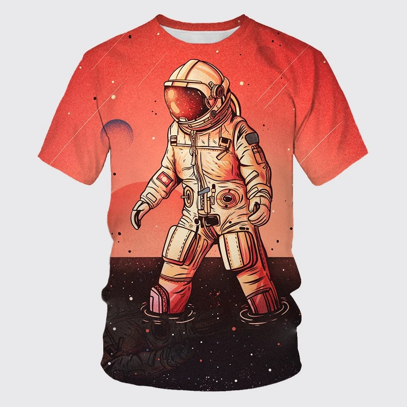

Новинка 2024, модная футболка для мальчиков, забавная Мужская Летняя Повседневная футболка с 3D-принтом космонавта, астронавта, круглым вырезом, детские топы с короткими рукавами
