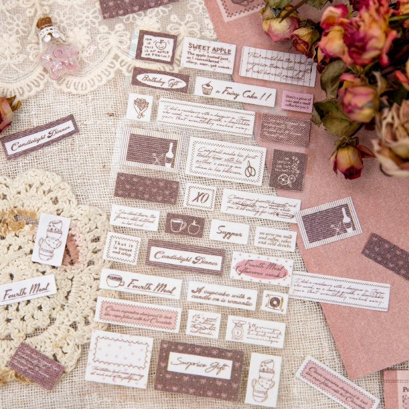 Retro English Label Cloth Adhesive Stickers - Creative Collage & Junk Journal DIY Décor