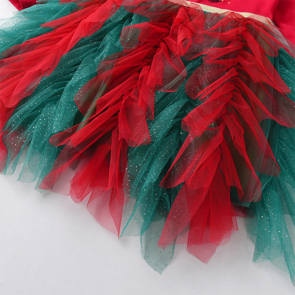 Dxton festliches kleid für mädchen winter party prinzessin kleid fliegende ärmel rot neujahrs kinder kleider elegante kinder kostüme – Detail 7