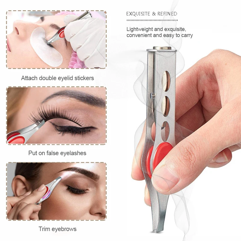 Eyebrow Tweezers 1PC LED Eyebrow Tweezer Oblique Tip Stainless Steel Eyebrow Trimming Clip Eye Hair Removal Prune False Eyelash Clamp Makeup Tool