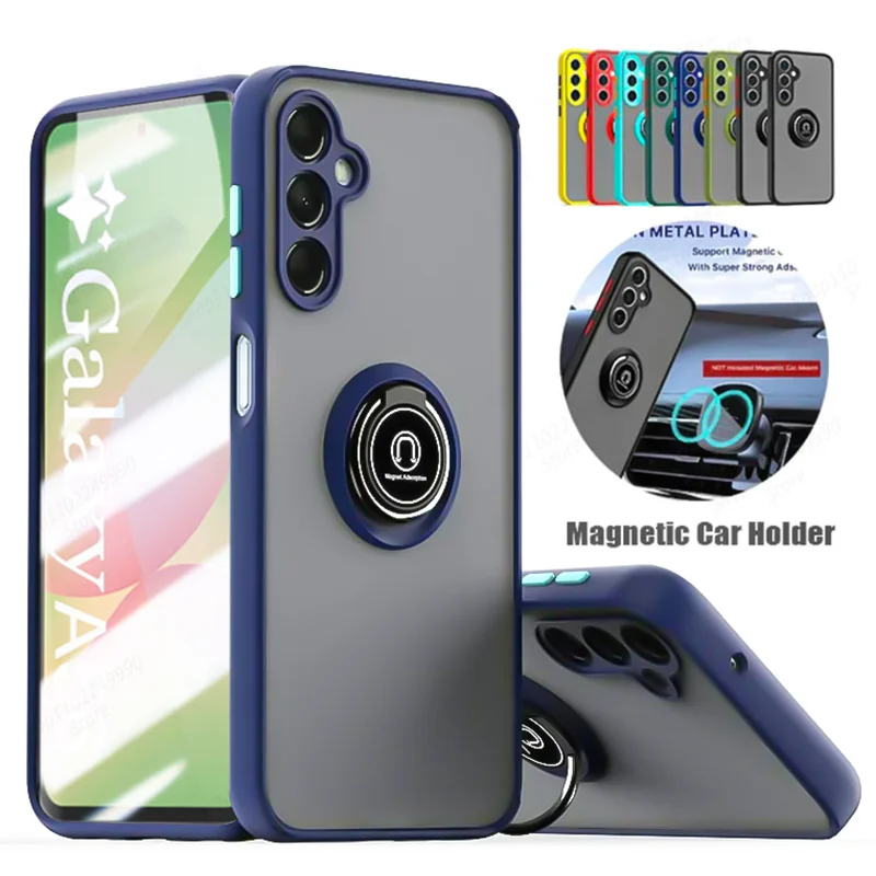Luxury Matte Translucent Phone Case with Magnetic Ring Holder Protector