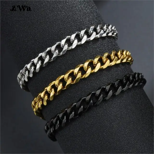 96600-372df4.jpg Bracelet en acier inoxydable pour hommes et femmes, chaîne cubaine, à la mode, pour Couple, unisexe, bijoux de poignet, cadeau de fête