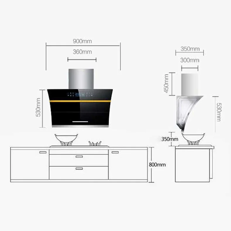 Wall Mounted 36 Inch Kitchen Hood Smoke Extractor Fan 24 Double Suction Black Modern Infrared Sensor Switch Smart Range Hood 6