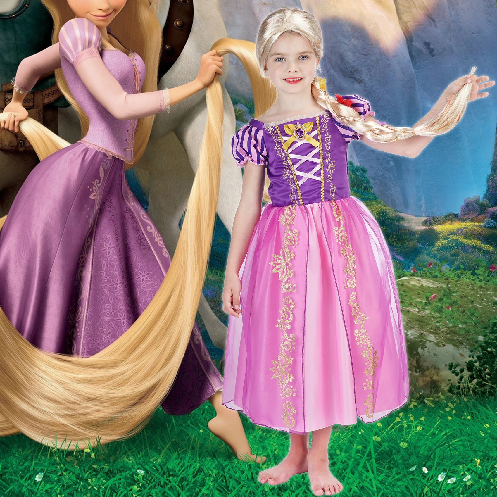Girls Princess Dresses Rapunzel Costume For Disney Kids