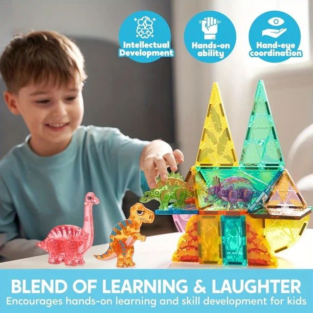 11481-cada10.jpg JOYFY 50Pcs Magnetic Building Tiles Dinosaur Set for Kids Christmas Birthday Gift 5 Cute Dinosaurs Educational STEM Toy