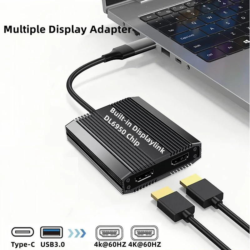 

Адаптер Nku USB 3,0/Φ к двойному 4K UHD-дисплею, 2 расширителя монитора, встроенный дисплей DL6950, чип, совместимый с Windows Mac