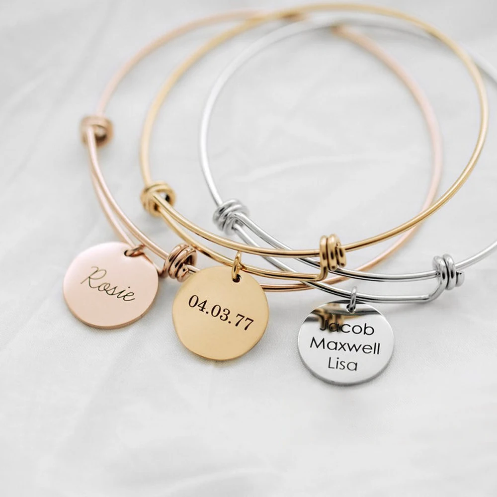 Personalized Custom Text Engraved Expandable Charm Bracelet Charm Bangle  With Engraved Custom Message Mother's Day Gift Idea Christmas - Etsy