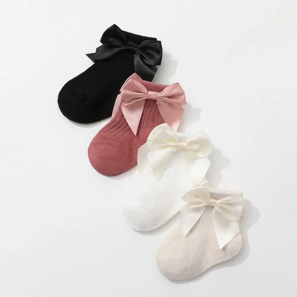 8Pairs Warm Bowknot Baby Cotton Socks Breathable Autumn Spring Toddle Short Tube Socks Cute Stripe Infant Solid Socks Newborn