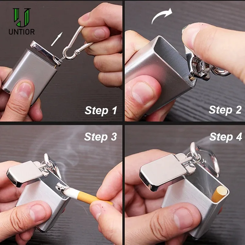 UNTIOR Mini Portable Ashtray Cigarette Keychain Outdoor Use Pocket Smoking Smoking Ash Tray with Lid Key Chain for Travelling portable ashtray