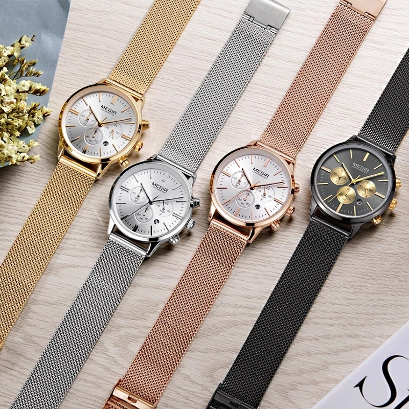 MEGIR New Fashion Women Quartz Watches Top Brand Luxury Ladies Chronograph Wristwatches Stainless Steel Waterproof Female Watch