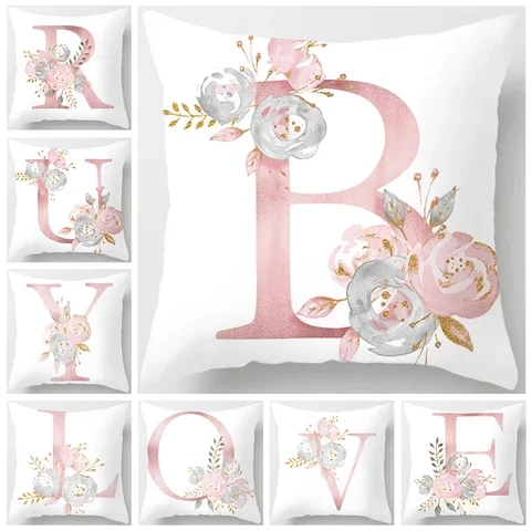 

Pink Polyester Pillow Cover Decorative Cushions for Sofa Fengrise Letter Poduszka Cuscini Oreiller Decor Pillowcover