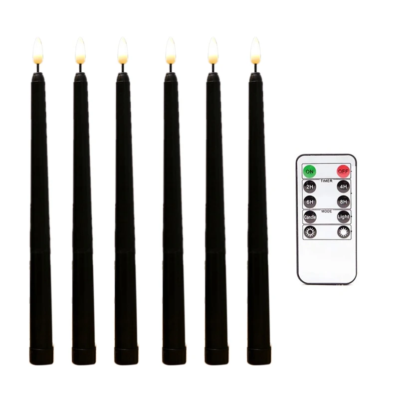 

6Pcs Flameless Black Taper Candles Flickering With 10-Key Remote Timer, Battery Operated LED Candlesticks Window Candles