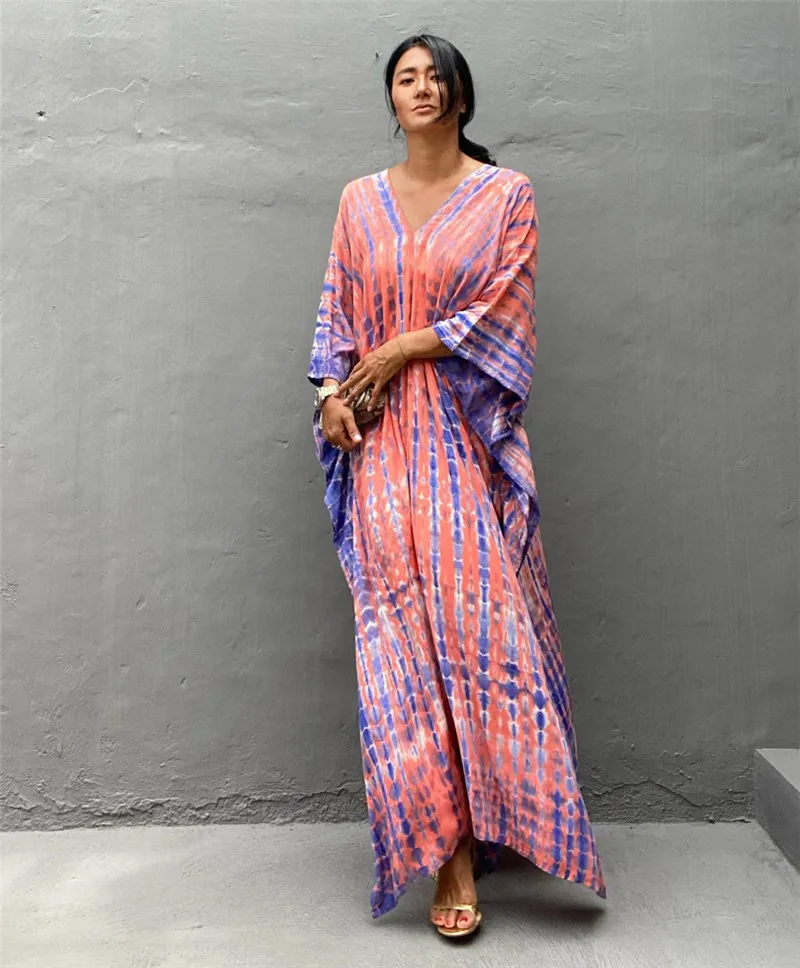 Fashion Casual Striped Print Long Dresses Women Bohemian V-neck Bat Sleeve Loose Slit Beach Dress Summer New Beachwear Vestidos 99 Fashion Casual Striped Print Long Dresses Women Bohemian V-neck Bat Sleeve Loose Slit Beach Dress Summer New Beachwear Vestidos