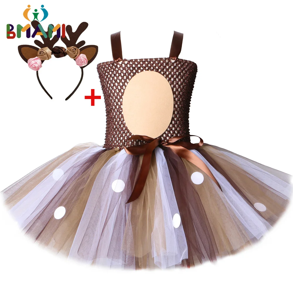 

Deer Tutu Dress Girl New Year Dresses With Headband Kids Halloween Costume Baby Girl Princess Elk Reindeer Outfit For Christmas