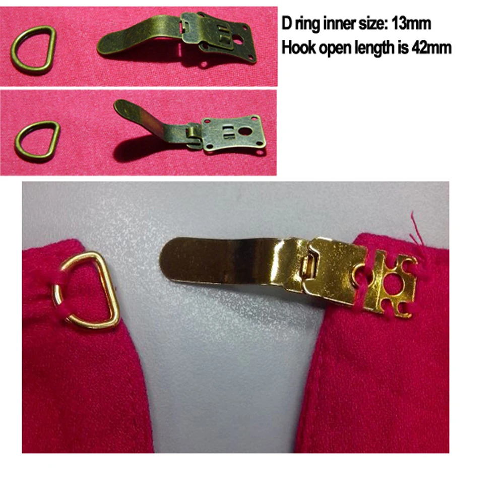 20sets/lot metal brass hook alloy D ring dress open/close hook and ring antique brass/bronze color HE-014