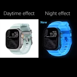 Premium Sport Silicone & Titanium Metal Watch Band Bracelet Strap (42mm - 49mm) for Gray Buckle (Blue Glow)