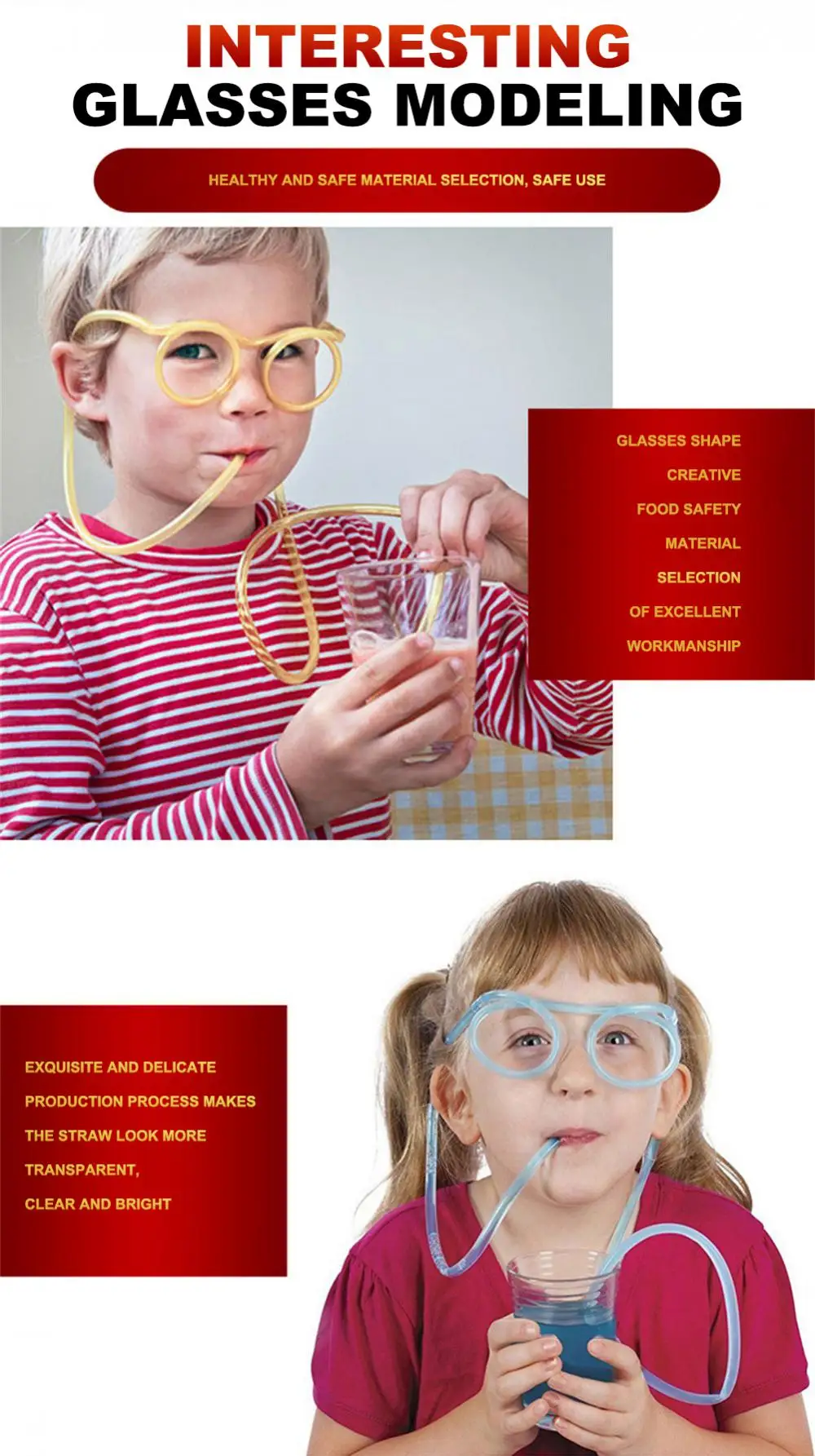 Description Picture 5 of itemSoft Plastic Glasses Straw Funny Flexible Drinking Tube Birthday Christmas Party Accessories Plastic Drinking Straws Kids Gift