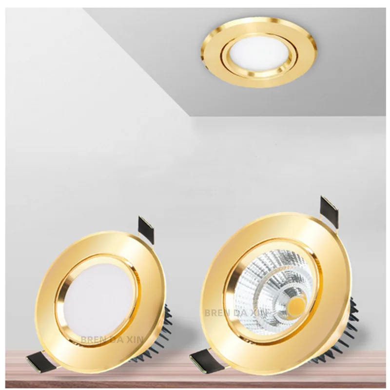Gold dimmable LED Downlight COB spot light AC90V260V