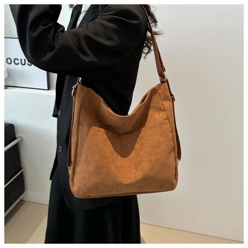 Japanese Corduroy Canvas Bag INS Student Shoulder Bag with Oblique Shoulder Across Tote Large-capacity Class Shoulder Bag