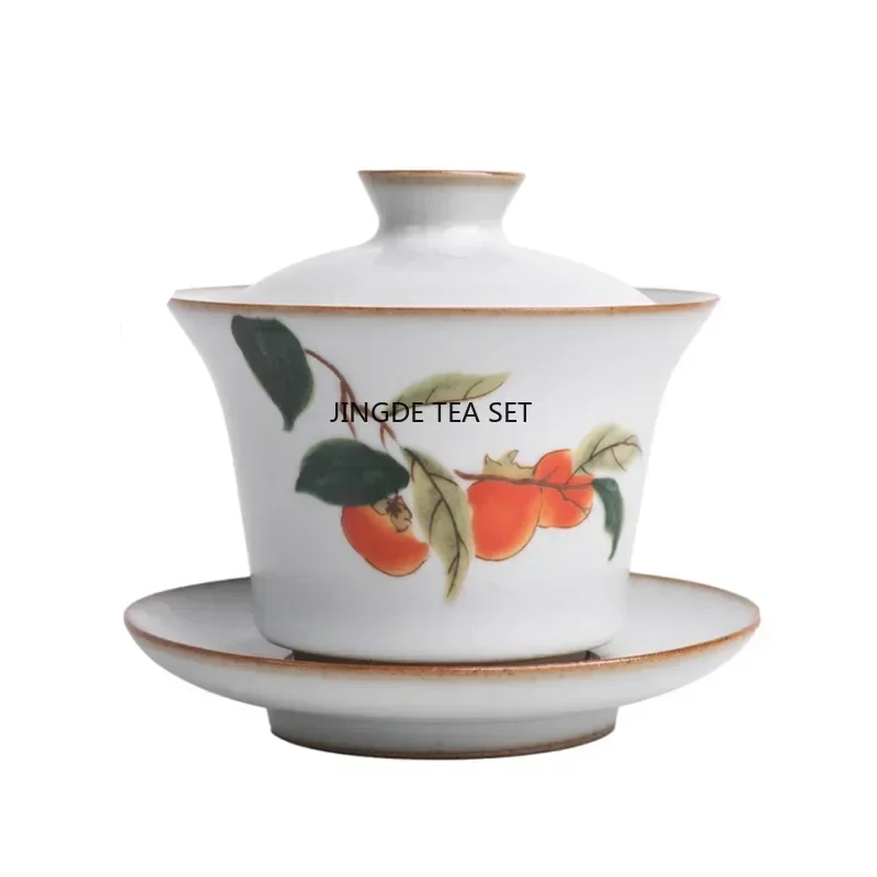 170ml Chinese retro Ru kiln tea cup handmade flower and bird ceramic tea bowl travel portable lid bowl