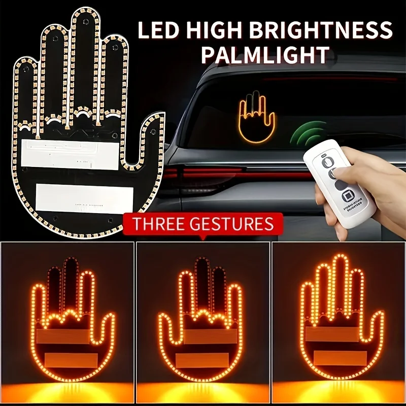 LED Car Lights Finger Lights with Remote Controls Hand Signals Warning Gift Decorative