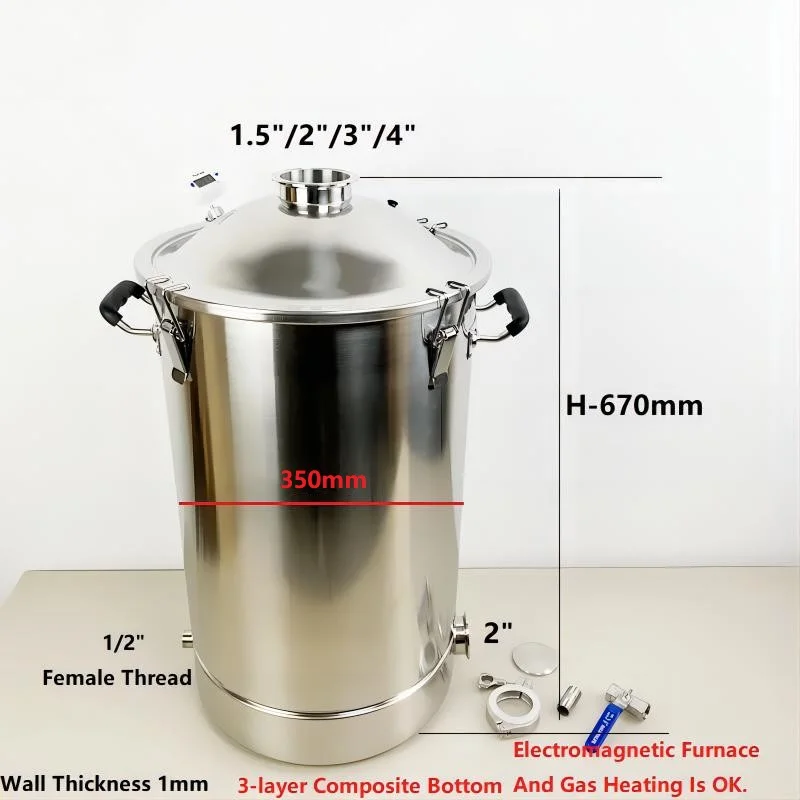 New  55L (14.5GAL) Tank For Distillation Boiler Distillery Tank,Homebrew Tank, Distillery Tank Moonshine Stainless Steel 304