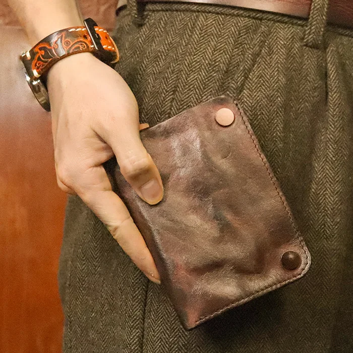 2023 Original Leather Wallet for Men Wrinkled Leather Short Bifold Men's Purse Classic Card Holder Wallet with Zip Coin Pocket