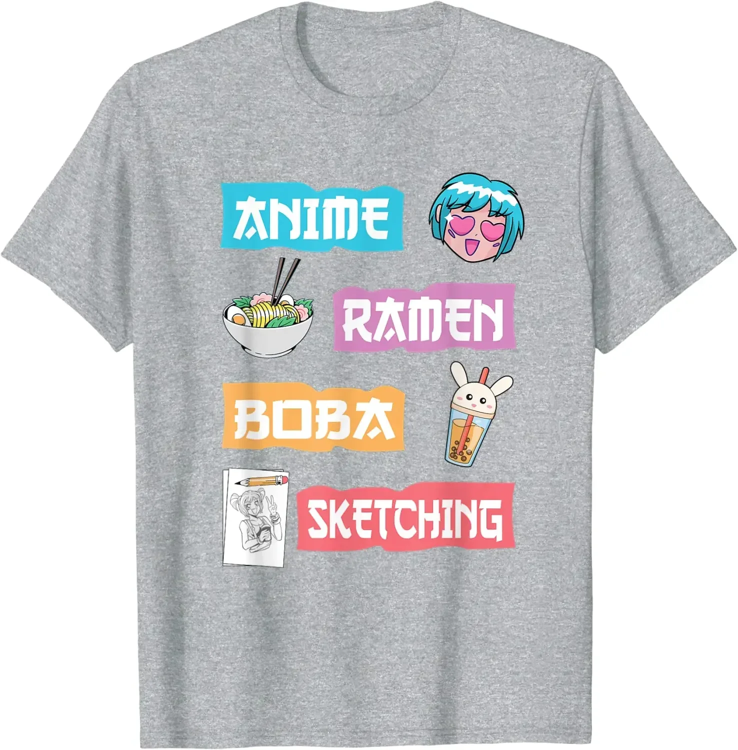 

Anime Ramen Boba Graphic T Shirts Sketching Kawaii Anime Lover Merch Gift T-Shirt Cotton Four Seasons Tees Shirts