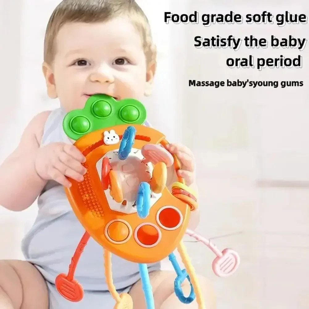 Cute Rabbit Radish Lala Montessori Pull String Toys For Babies Sensory Toys Teethers Developmental Fine Motor Skills