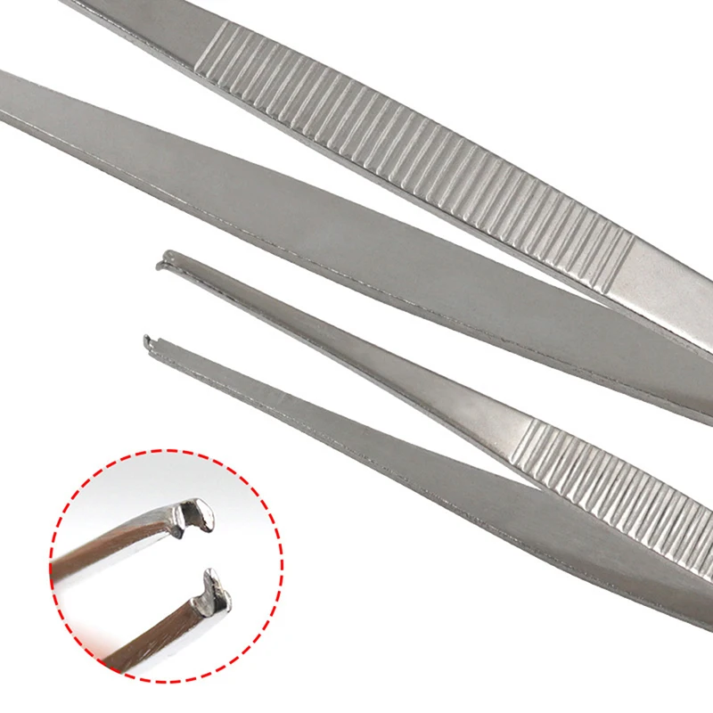 5Inch Stainless Steel Toothed Tweezers Home Tissue Tweezers Precise Grip Hook Head Heat Resistant Repairing Hand Tools