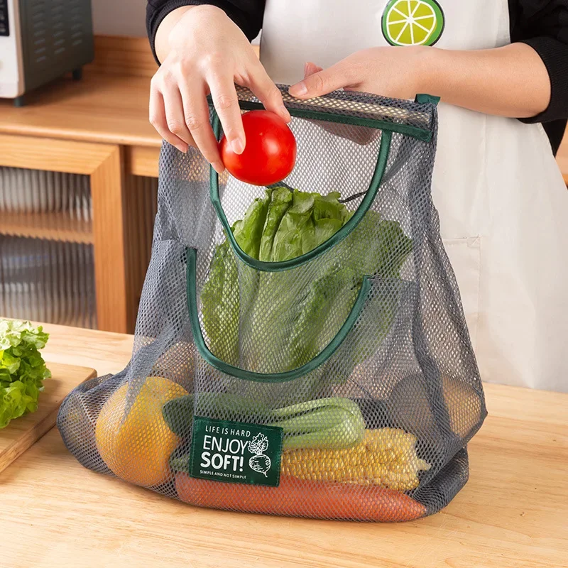 1PC Portable Hanging Mesh Storage Bag Multi-purpose Breathable Kitchen Fruit and Vegetable Hanging Bags
