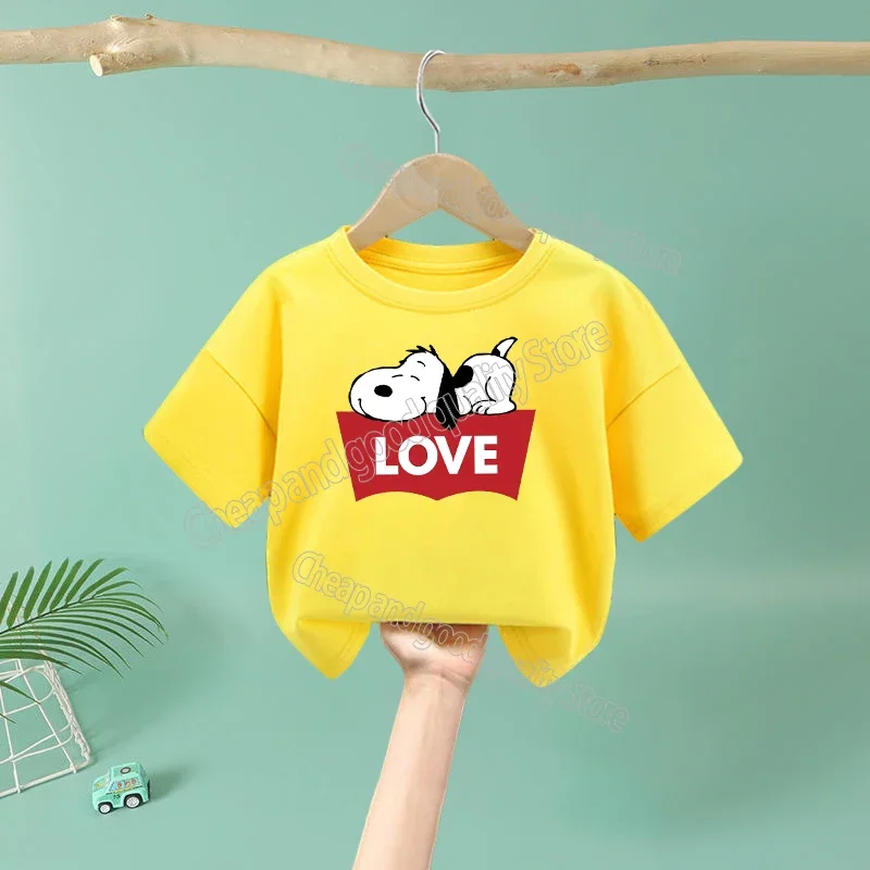 thumbnail image 1 of Camiseta de Snoopy para niño y niña, ropa de verano de algodón con dibujos animados, de manga corta Camisetas estampadas, regalo, 1 of 5