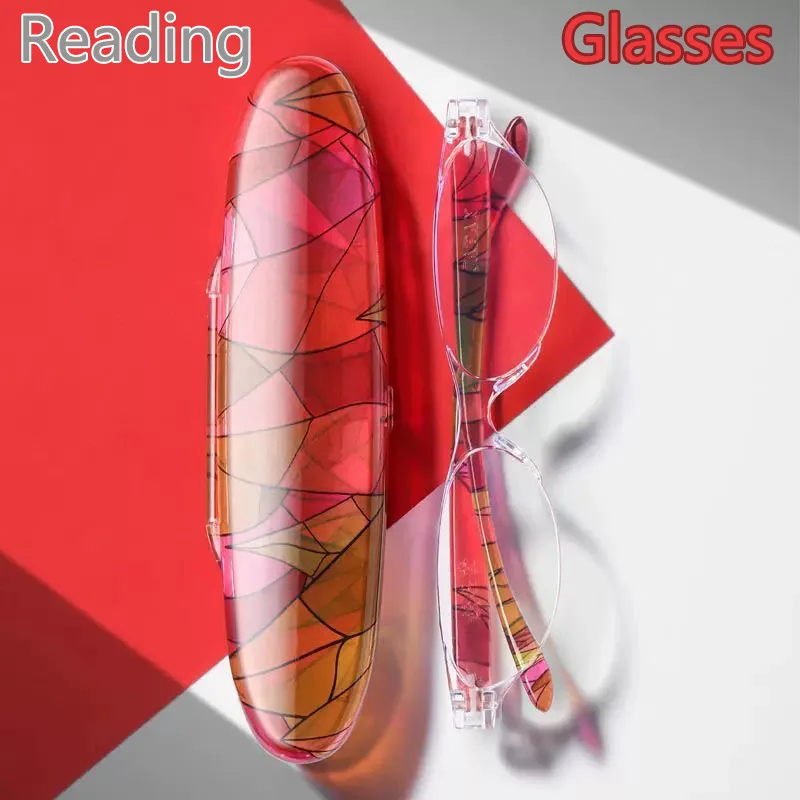 1PC Neue Mode Frauen Lesebrille Passenden Beutel Ultra Licht Harz Druck Blume Vergrößerungs Brillen Vision Care