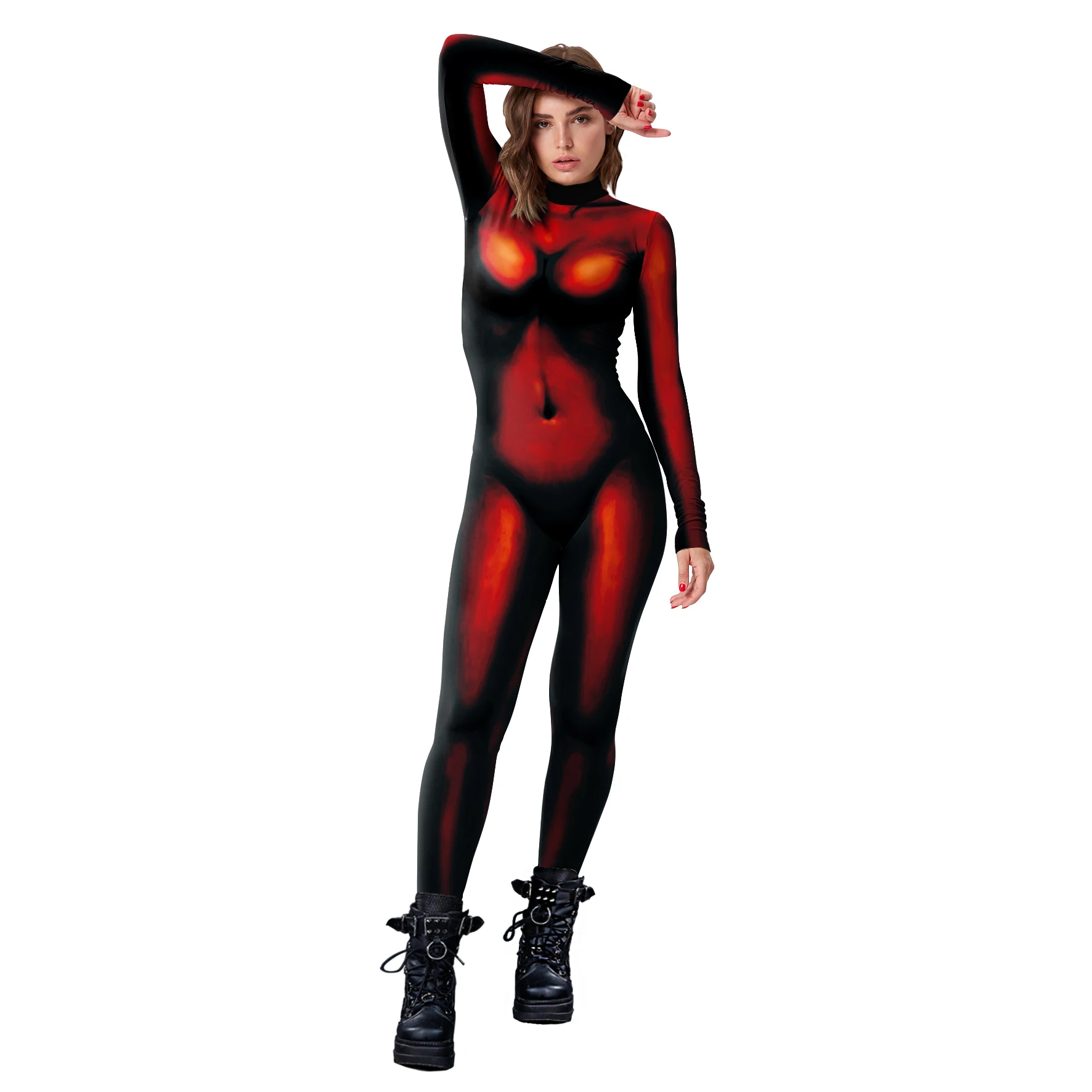 

VIP FASHION Women Red Zentai Suit Carnival Purim 3D Printed Cosplay Costume Holiday Party Clothes Sexy Bodysuit Female Jumpsuit