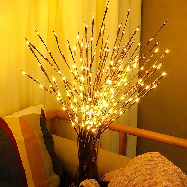 2 Pack Led Branch Light Vase Filler Willow Tree Artificial Little Twig Power Brown 30 Inch 20 LED for Home Romantic Decoration