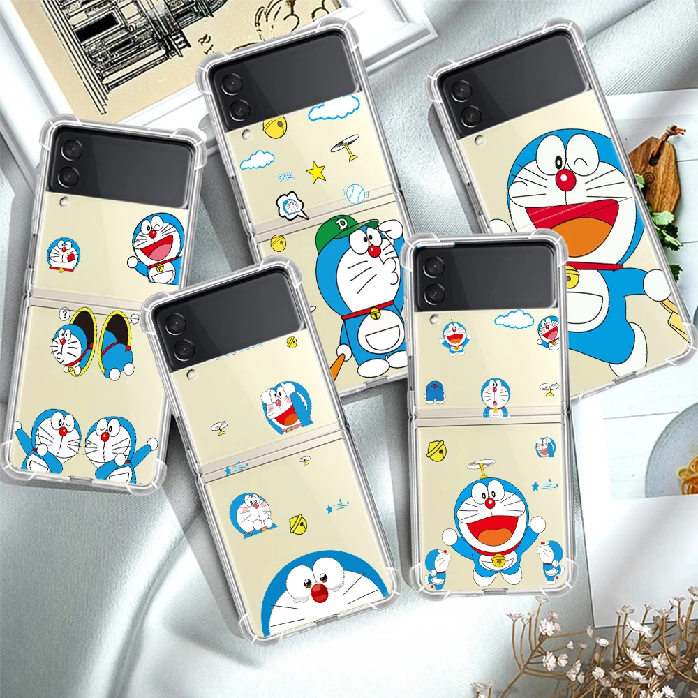 Anime Doraemon Case For Samsung Galaxy Z Flip 3 5G Funda Z Flip3 Clear PC Hard Shockproof Back Phone Coque Shell Airbag galaxy z flip3 phone case