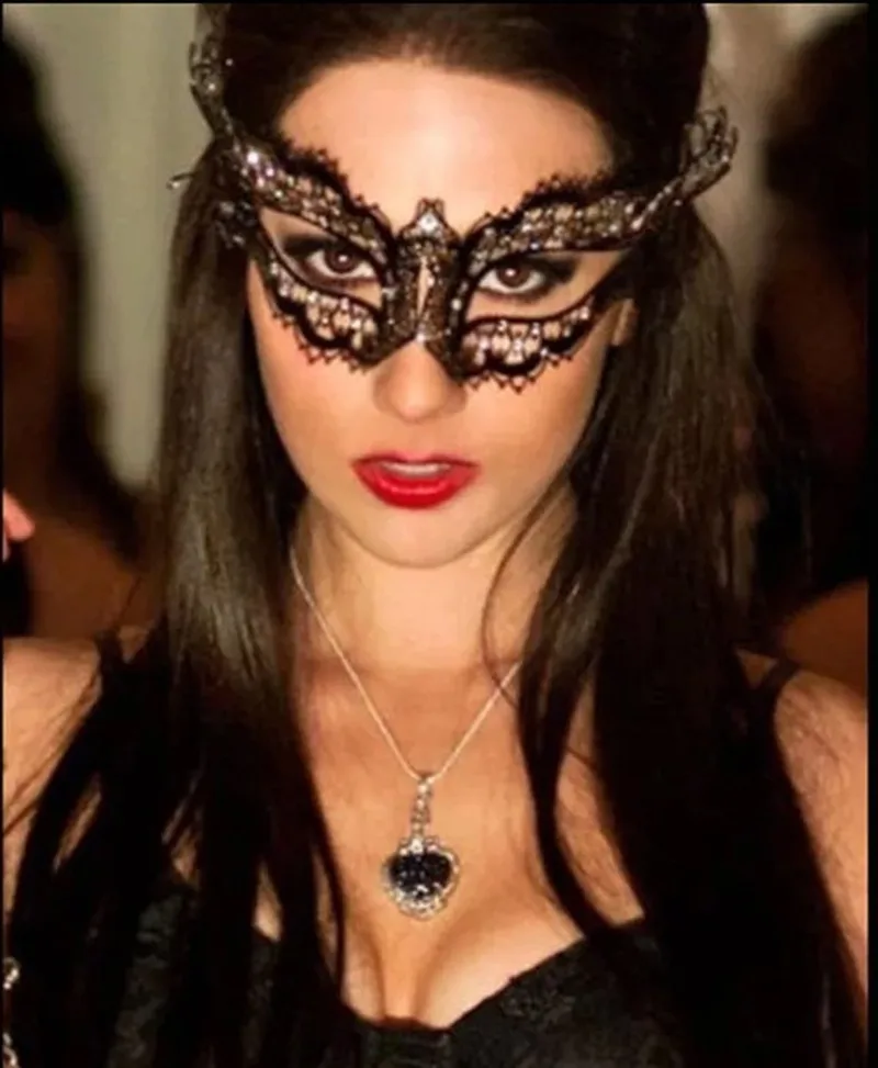 Vampire Diaries Black Crystal Gem Venetian Mask Masquerade Metal Filigree