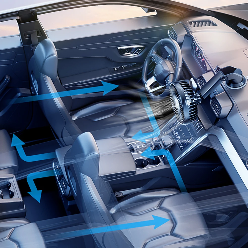 Black ABS Car Dashboard Fan with USB Suction Cup