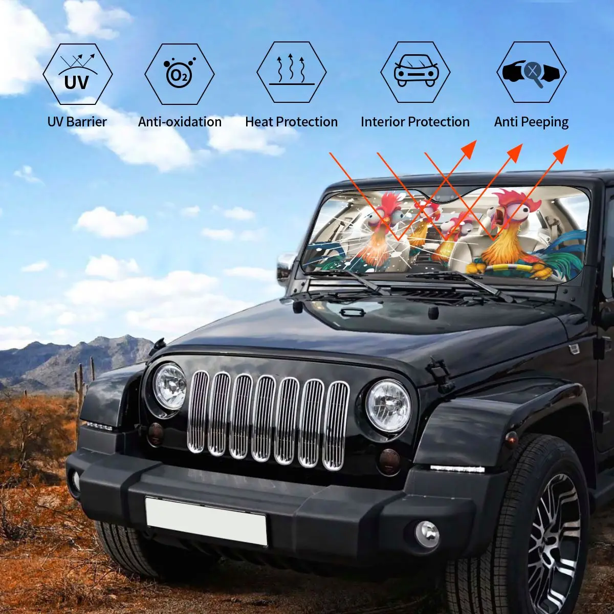 Chicken Driver Novelty Windshield Sunshade 70x130cm Animals Aluminium Foil Sun Visor Car-styling