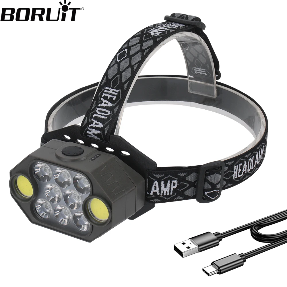

BORUiT 1200LM Super Bright LED Headlamp Type-C Rechargeable Headlight Red Light Head Torch Waterproof Fishing Running LanterN