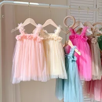 Robe d'été en maille pour enfants, 1-6T, en Tulle, princesse, Tutu, 6 couleurs, fleur 3D, robe d'anniversaire sirène 2