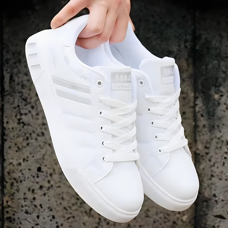 

Кроссовки мужские кожаные дышащие, популярная обувь на плоской подошве, повседневные теннисные туфли, белые