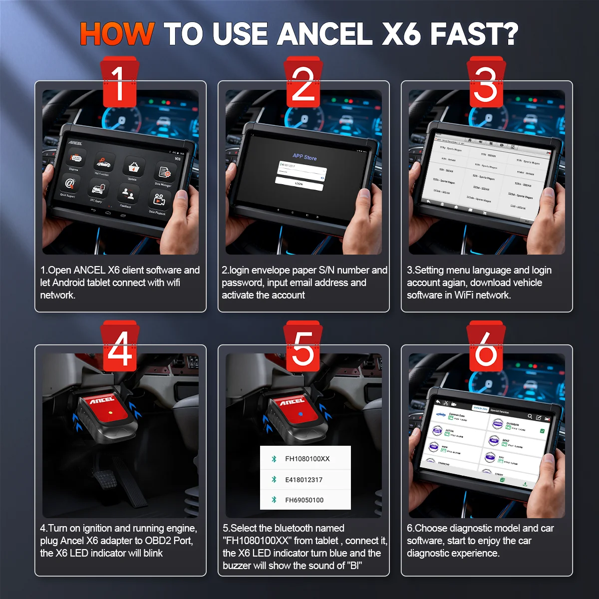 ANCEL X6 Bluetooth OBD2 Auto-Scanner ABS SRS Öl EPB BMS SAS TPMS D.PF Reset Alle Systeme Diagnose OBD 2 Auto-Reparaturwerkzeuge – Detail 8