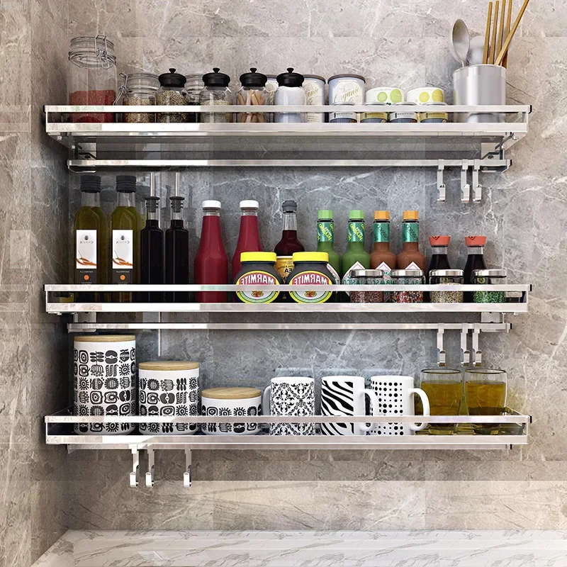 Estante de cocina de acero inoxidable para colgar en la pared, escurreplatos  de verduras, estante para condimentos, estante para cuchillos, estante de  almacenamiento sin perforaciones - AliExpress