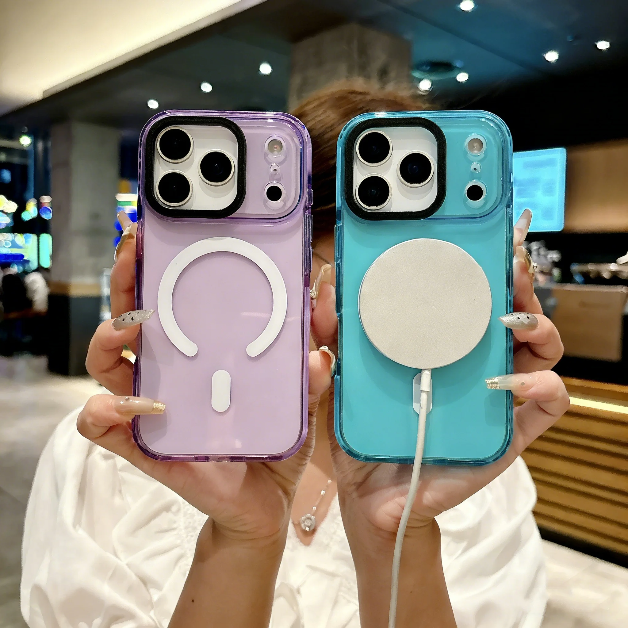 Vibrant Neon Transparent Crystal Phone Case with Magnetic Protector Cover