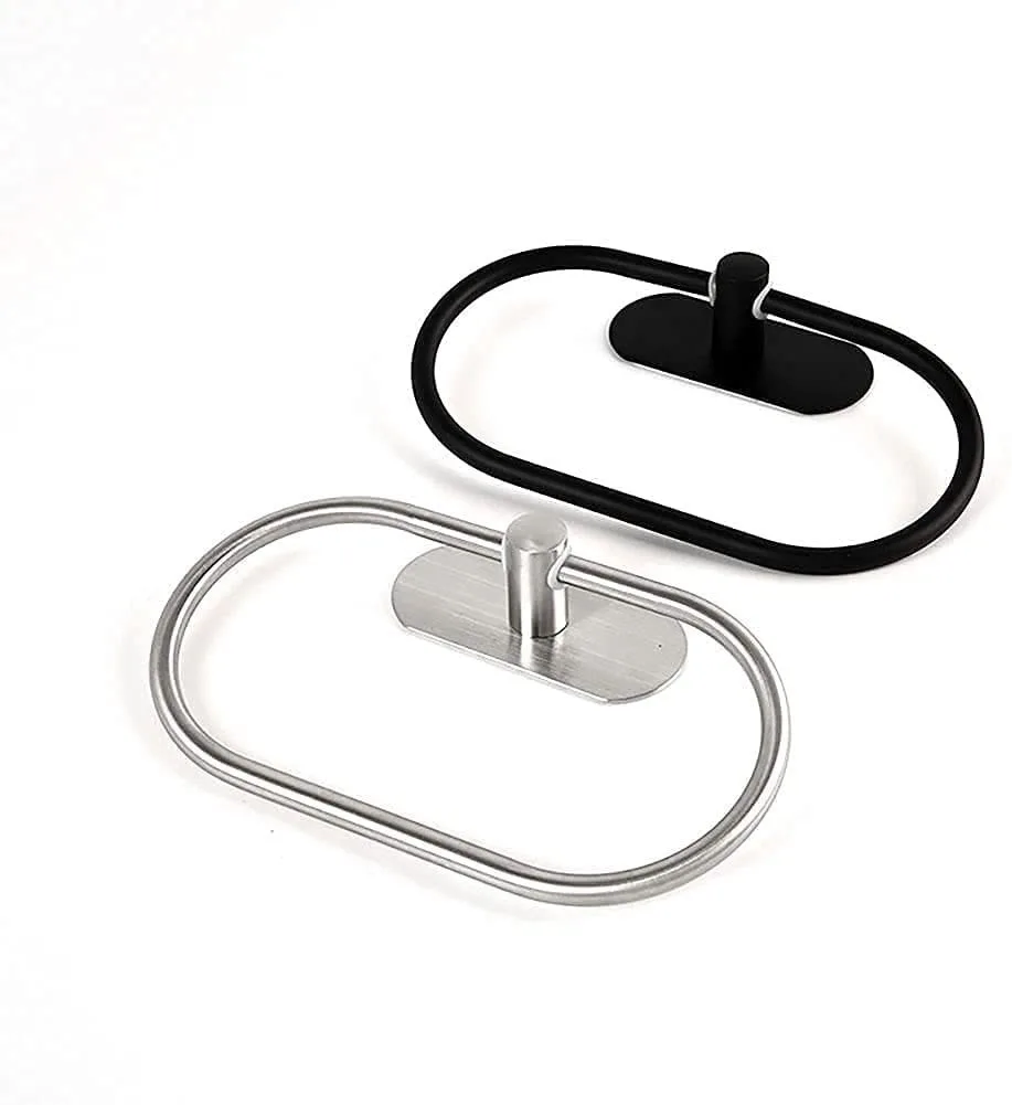 Edelstahl Handtuchhalter Selbstklebende Badezimmer Handtücher Rack Schwarz Washhand Kleiderbügel Ring Schiene Bar Küche Lagerung Zubehör – Detail 8