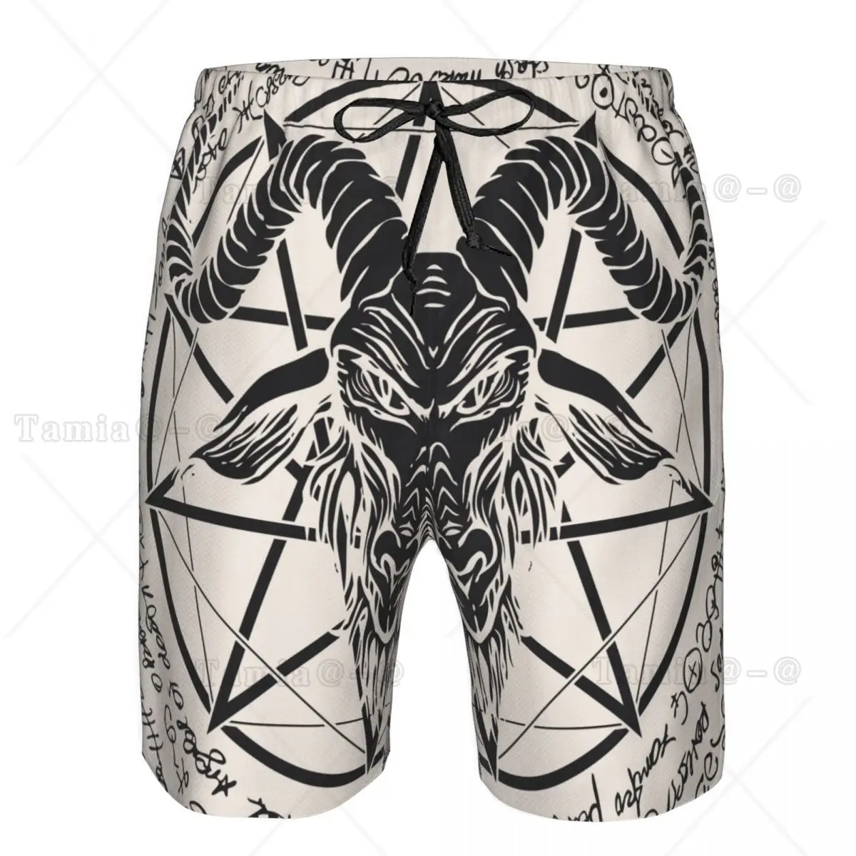 

Mens Swimwear Swim Short Trunk Head Of Horned Goat And Pentagram Beach Board Shorts Swimming Surffing shorts
